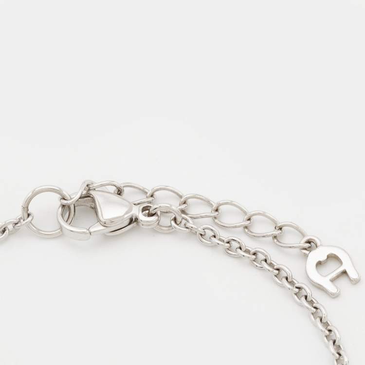 Pre Owned Aigner Faux Pearl Silver Tone Bracelet