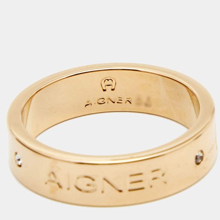 مملوكة مسبقًا Aigner Crystals Gold Tone Ring Size 53