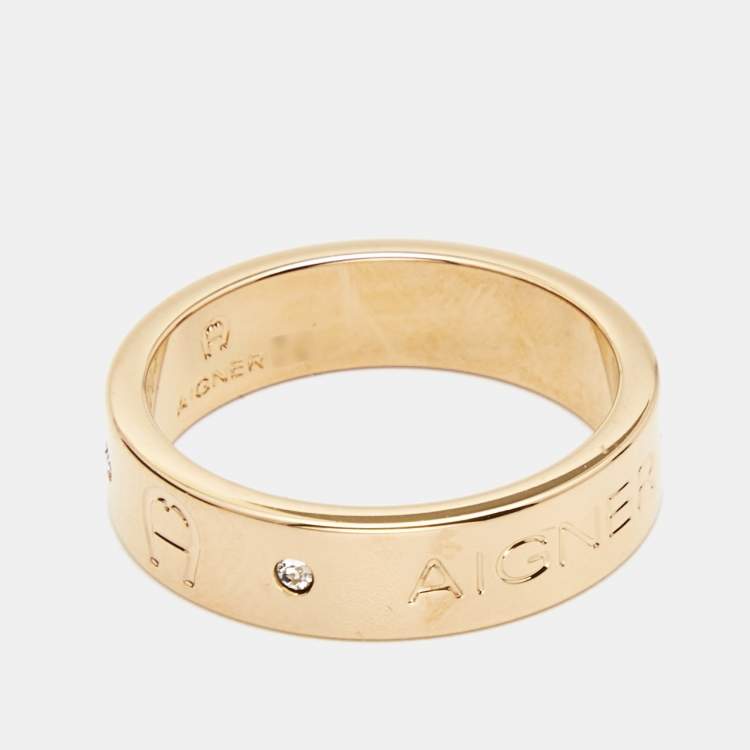 مملوكة مسبقًا Aigner Crystals Gold Tone Ring Size 53