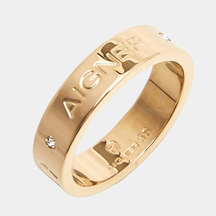 Pre Owned Aigner Crystals Gold Tone Ring Size 52