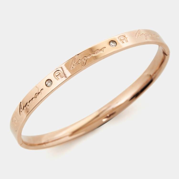 Pre Owned Aigner Rose Gold Plated Crystal Bangle Bracelet