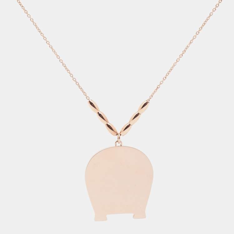 Pre Owned Aigner Rose Gold Tone Crystal Mother of Pearl A Logo Pendant Necklace
