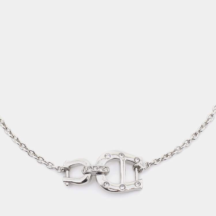 Pre Owned Aigner Silver Tone Crystal A Logo Bracelet