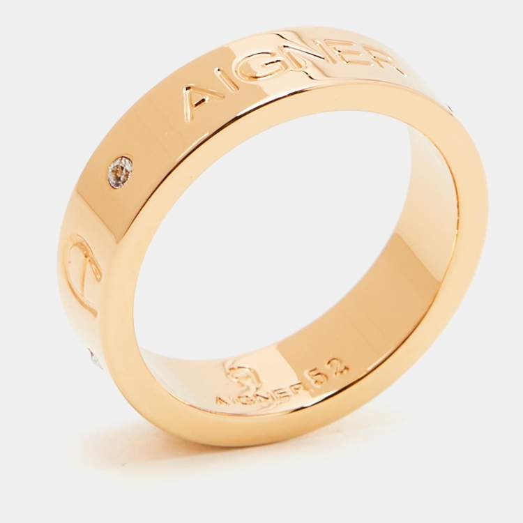 Aigner Gold Plated Crystal Logo Band Ring Size 52 Aigner TLC