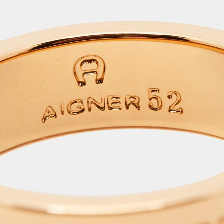 Pre Owned Aigner Gold Plated Crystal Logo Band Ring Size 52