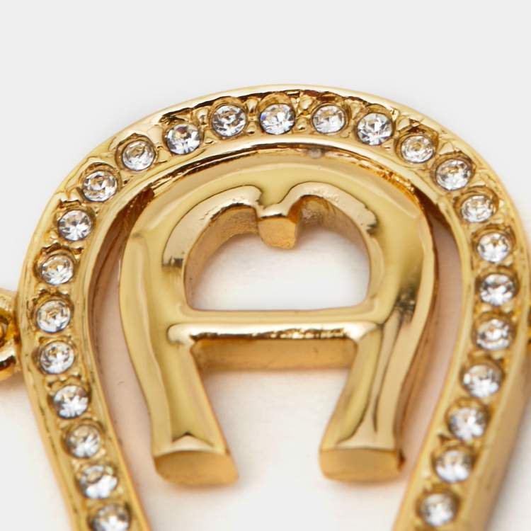 Pre Owned Aigner Crystal Faux Pearl Gold Tone Bracelet