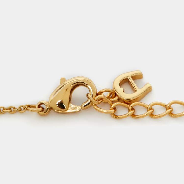 Pre Owned Aigner Crystal Faux Pearl Gold Tone Bracelet