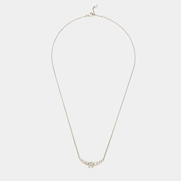 Pre Owned Aigner Crystal Sterling Silver Necklace Set