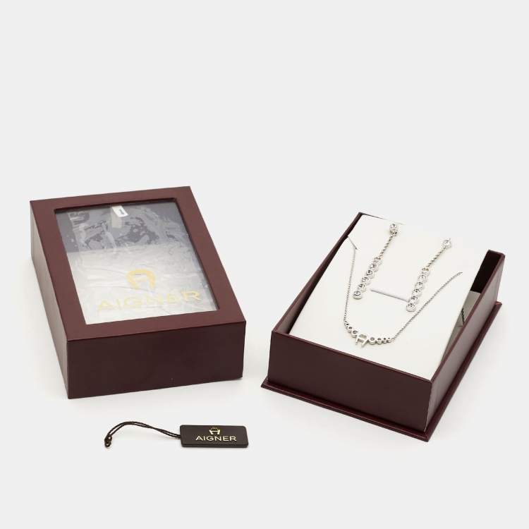 Pre Owned Aigner Crystal Sterling Silver Necklace Set