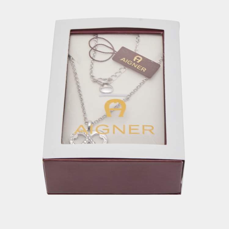 Pre Owned Aigner Crystal Silver Tone Necklace 
