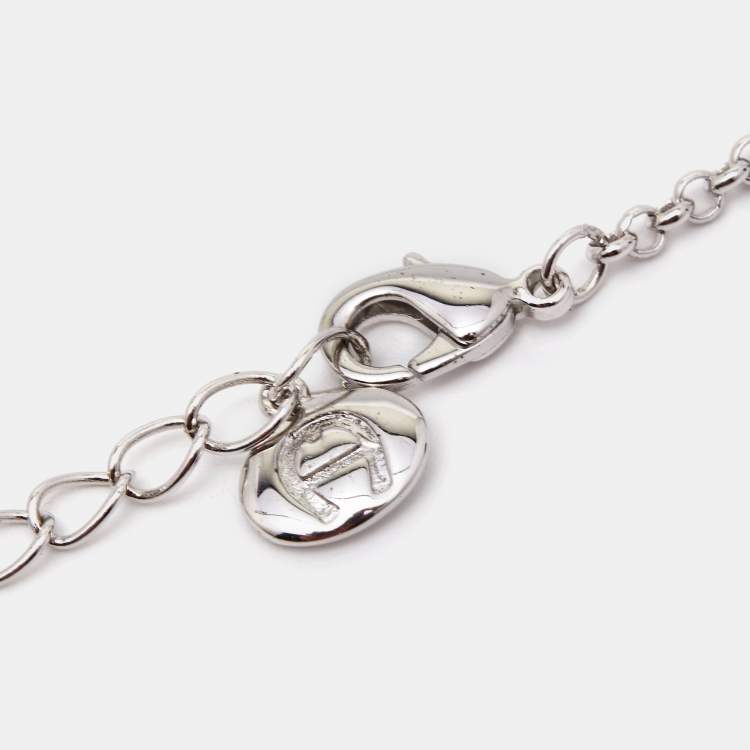 Pre Owned Aigner Crystal Silver Tone Necklace 