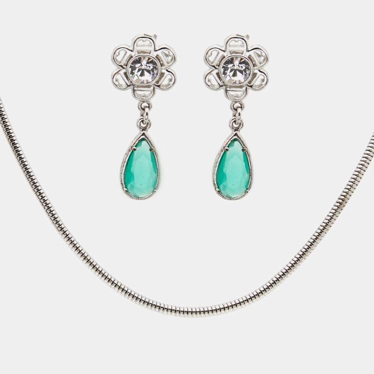 Pre Owned Aigner Crystal Silver Tone Necklace and Earrings
