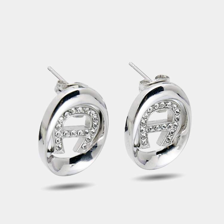 Pre Owned Aigner Crystals Silver Tone Earrings