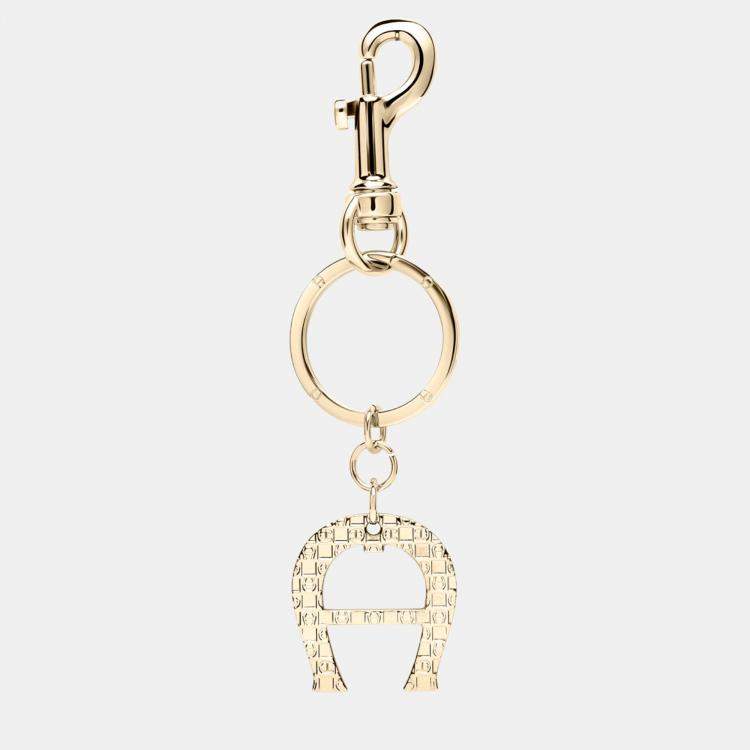 Pre Owned Aigner Gold shiny light gold Metal Basics Keyring with Dadino Logo Gold Coloured