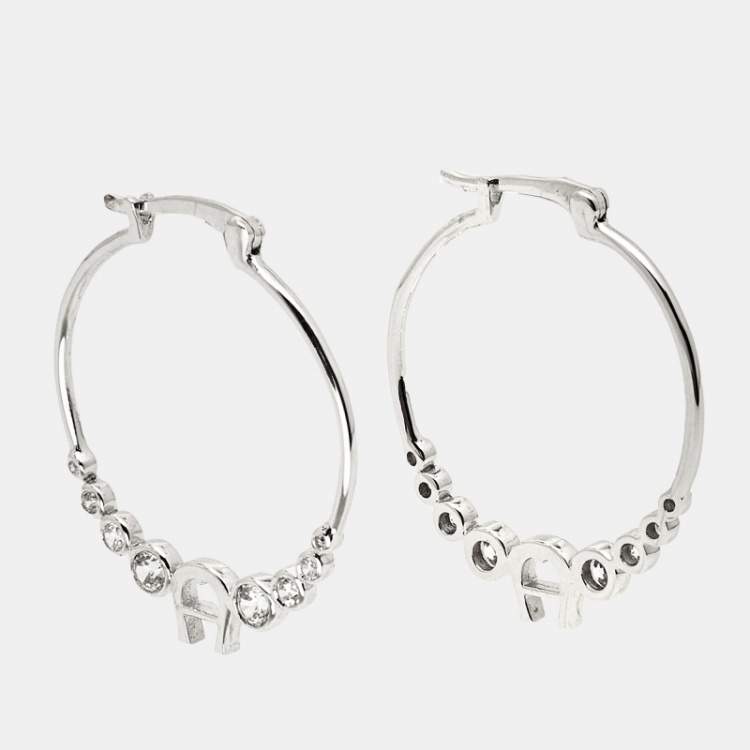 Pre Owned Aigner Crystals Silver Tone Earrings