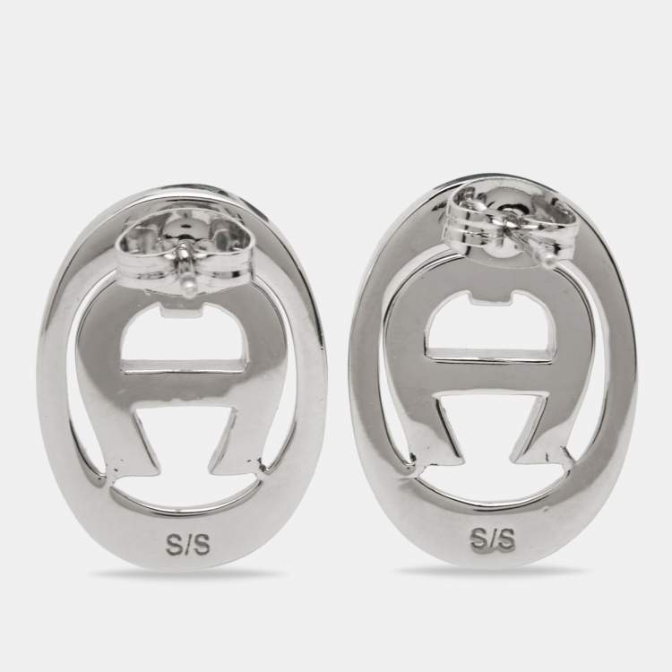 Pre Owned Aigner Crystals Silver Tone Earrings