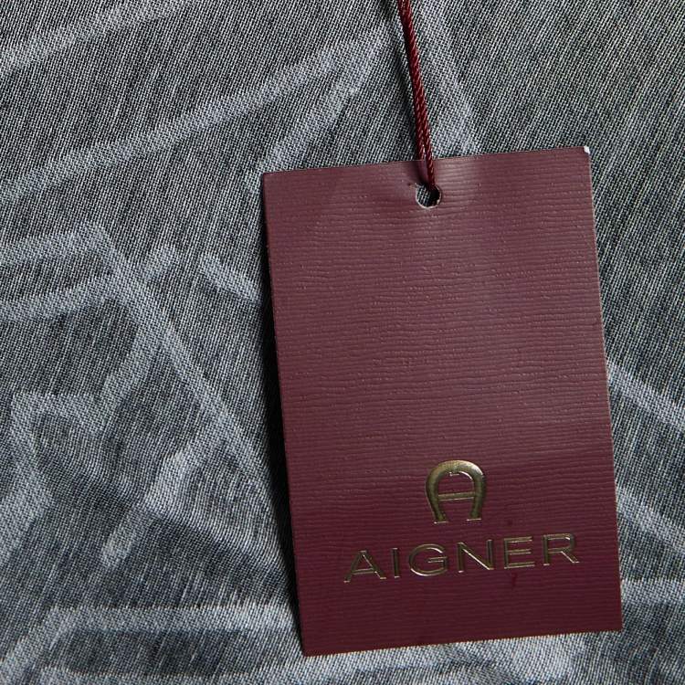 Pre Owned Aigner Grey Logo Print Silk Blend Seasonal Scarf