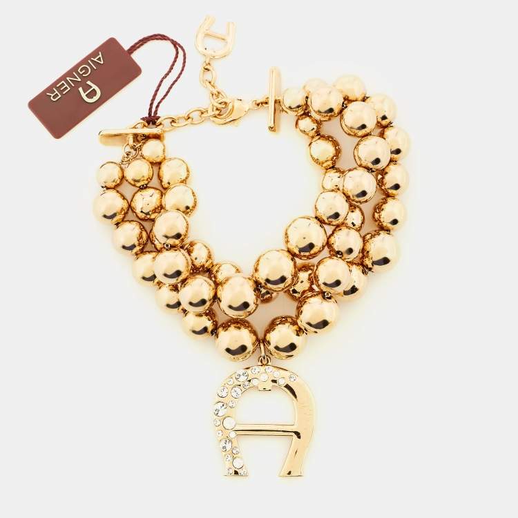 Pre Owned Aigner Crystal Gold Tone Bracelet