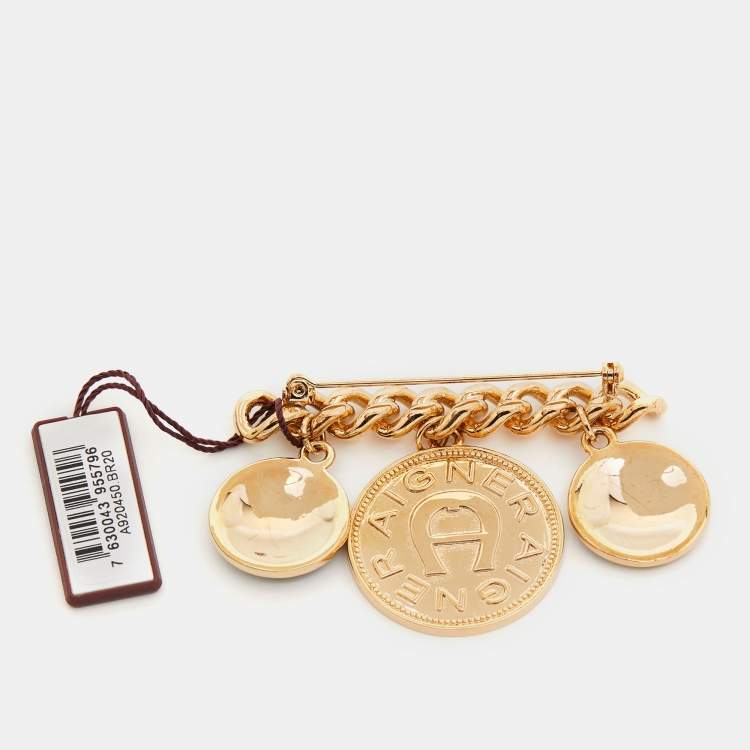 مملوكة مسبقًا Aigner Enamel Gold Tone Brooch