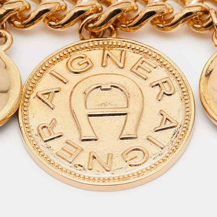 مملوكة مسبقًا Aigner Enamel Gold Tone Brooch