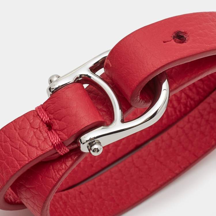Pre Owned Aigner Leather Silver Tone Bracelet