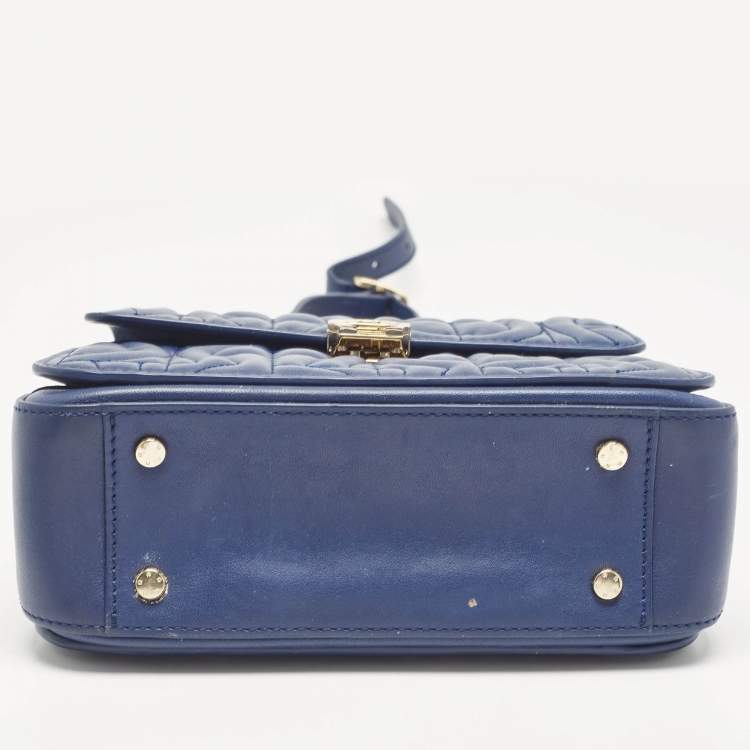 Pre Owned Aigner Blue Signature Leather Genoveva Top Handle Bag