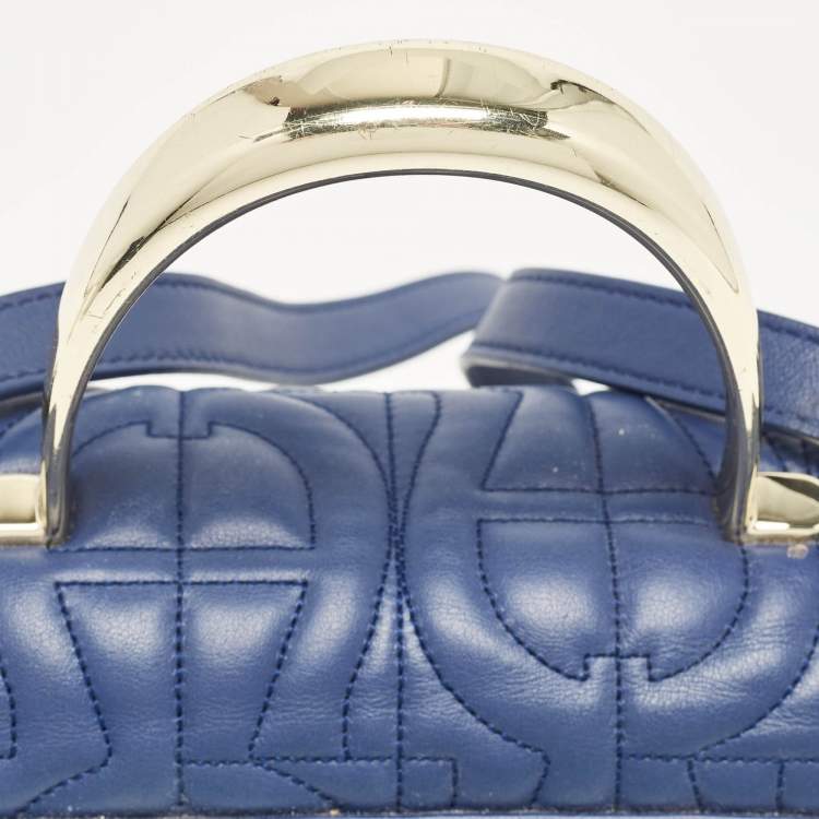Pre Owned Aigner Blue Signature Leather Genoveva Top Handle Bag