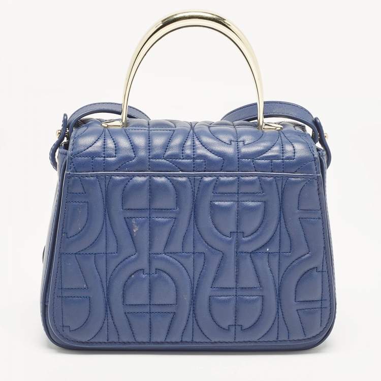 Pre Owned Aigner Blue Signature Leather Genoveva Top Handle Bag