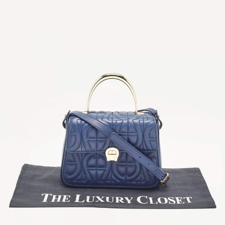 Pre Owned Aigner Blue Signature Leather Genoveva Top Handle Bag