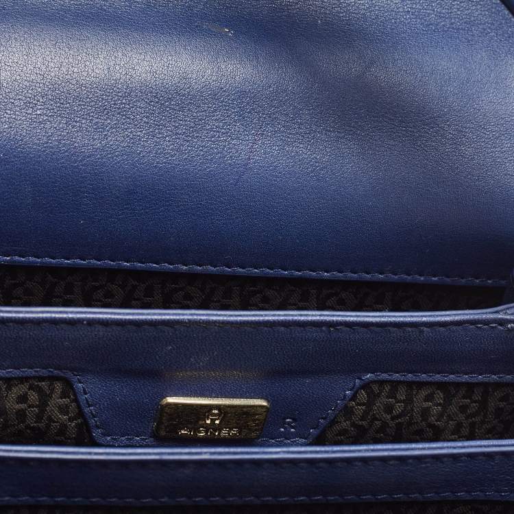Pre Owned Aigner Blue Signature Leather Genoveva Top Handle Bag