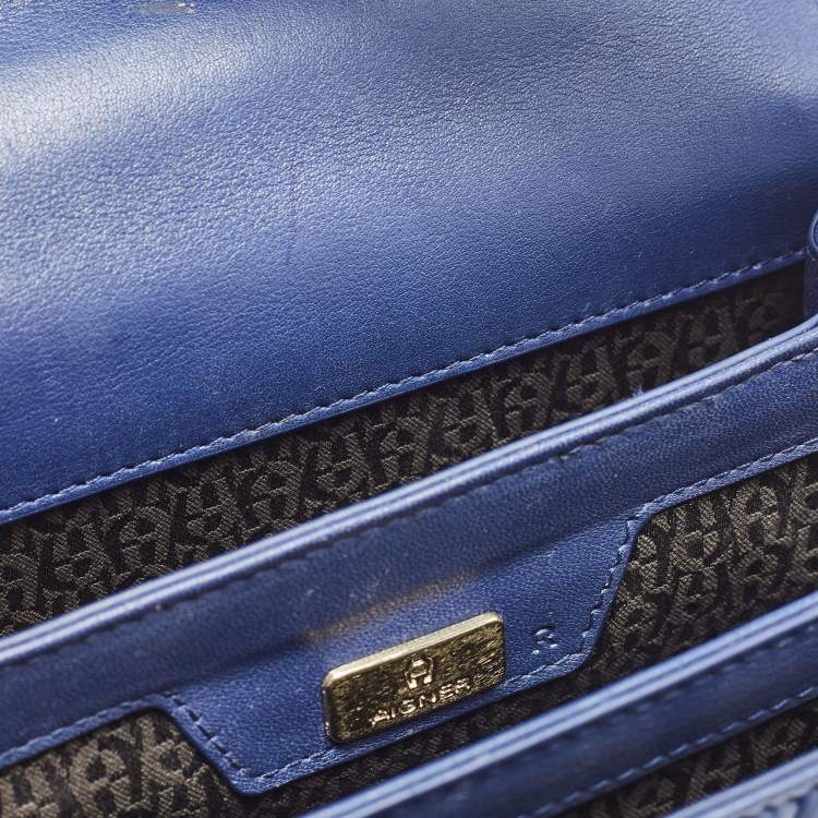 Pre Owned Aigner Blue Signature Leather Genoveva Top Handle Bag