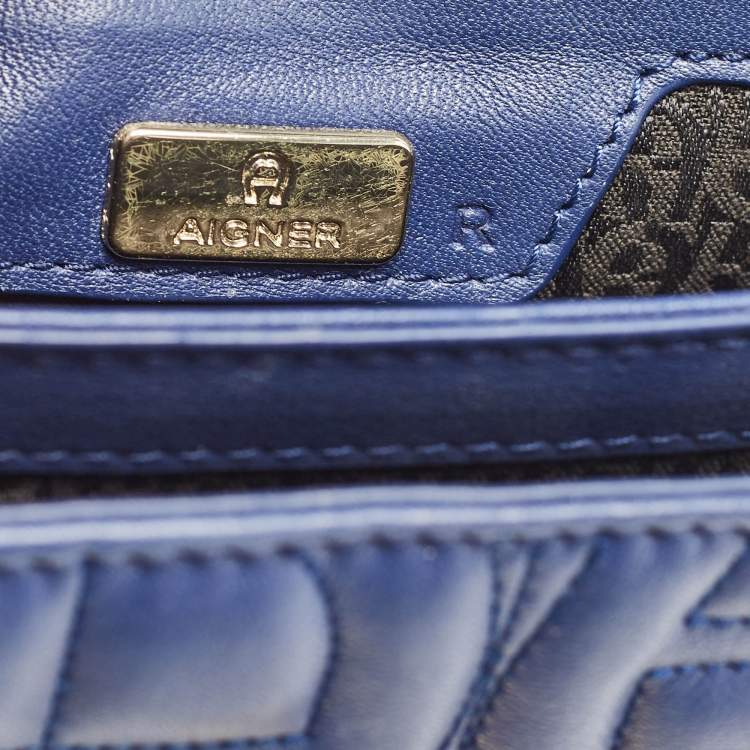 Pre Owned Aigner Blue Signature Leather Genoveva Top Handle Bag