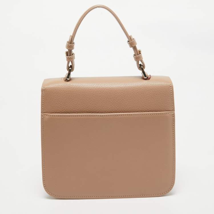 Pre Owned Aigner Tan Brown Leather Logo Flap Top Handle Bag