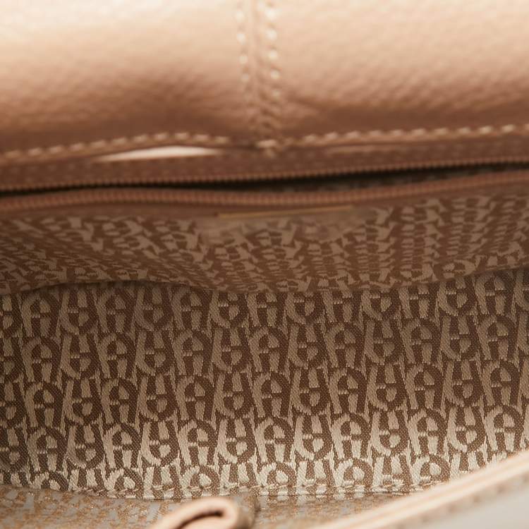 Pre Owned Aigner Tan Brown Leather Logo Flap Top Handle Bag