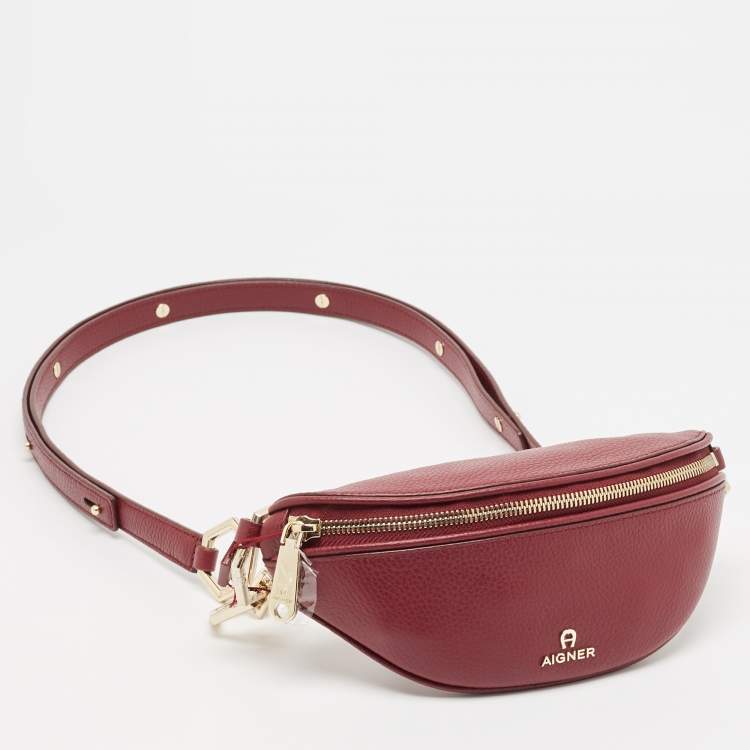Pre Owned Aigner Burgundy Leather Small Serena Belt Bag