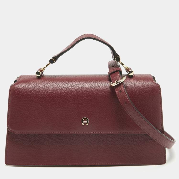 Pre Owned Aigner Burgundy Leather Medium Delia Top Handle Bag