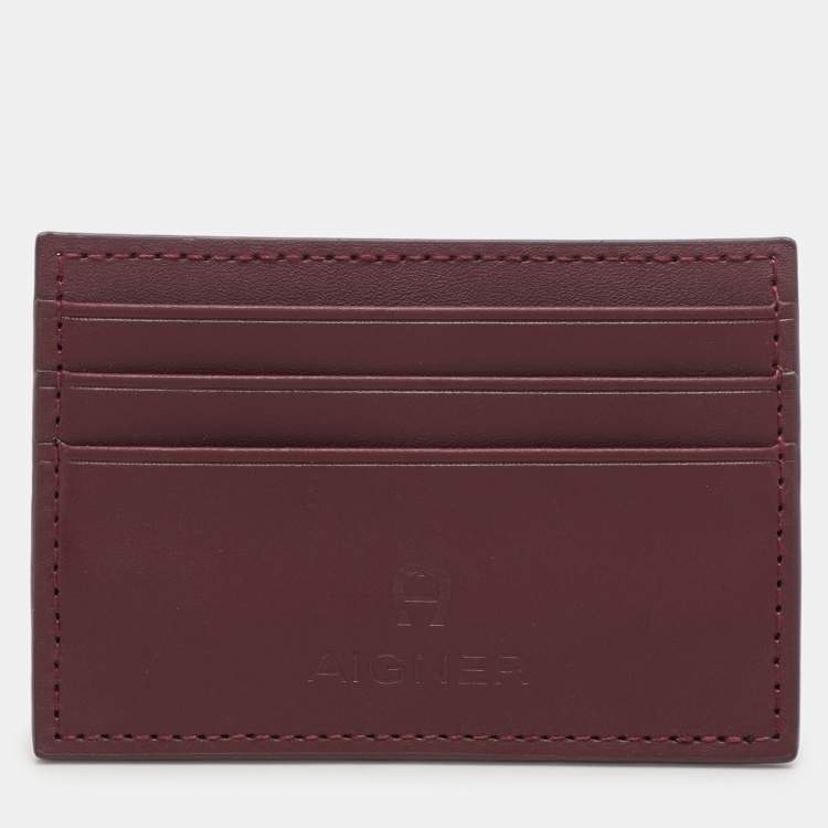 Pre Owned Aigner Burgundy Leather Card Holder