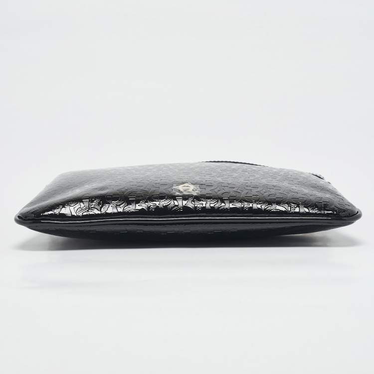 Pre Owned Aigner Black Signature Embossed Patent Leather Large Candy Chain Pouch 