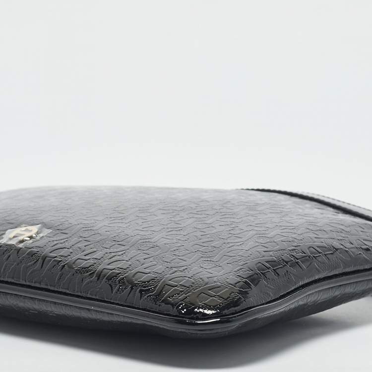 Pre Owned Aigner Black Signature Embossed Patent Leather Large Candy Chain Pouch 