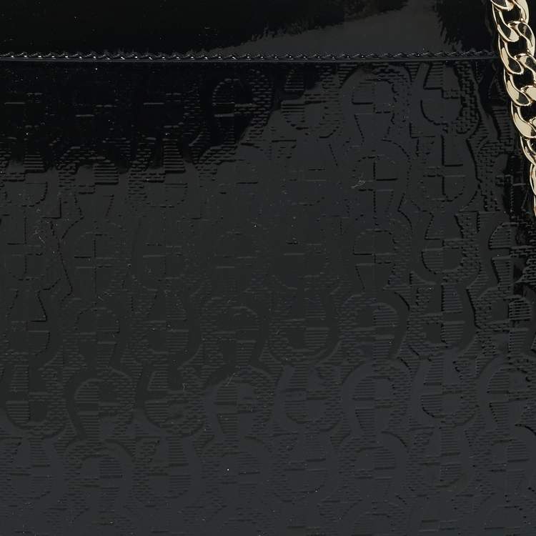Pre Owned Aigner Black Signature Embossed Patent Leather Large Candy Chain Pouch 