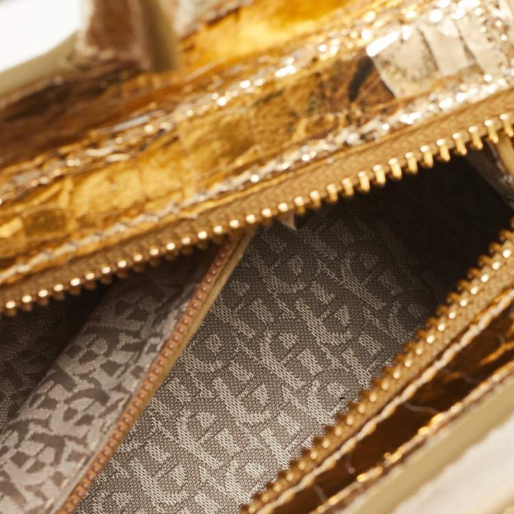 Pre Owned Aigner Gold Crackled Patent Leather Mini Cybill Tote