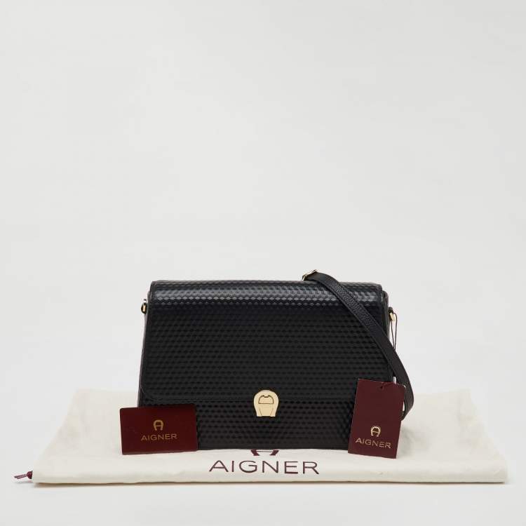 Pre Owned Aigner Black Textured Leather Genoveva Shoulder Bag