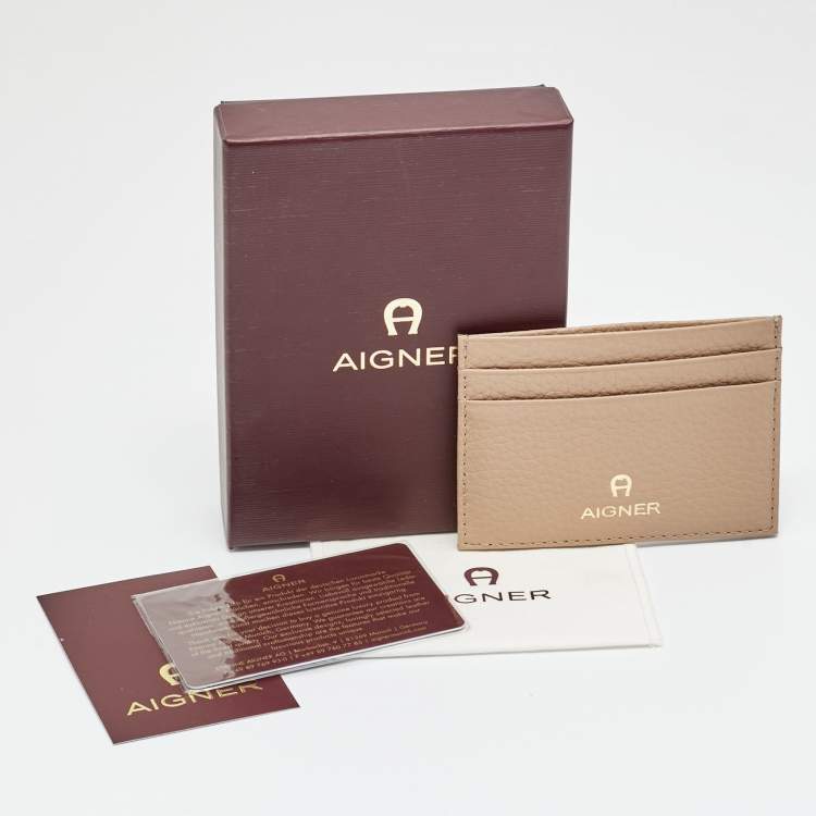 Pre Owned Aigner Beige Leather Card Holder