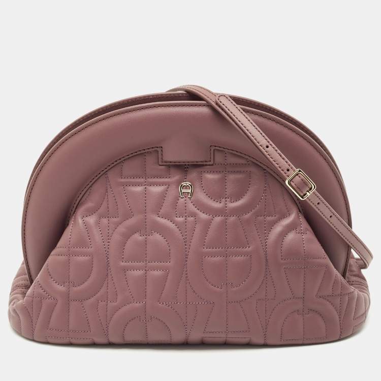Pre Owned Aigner Purple Leather Medium Logo Pochette