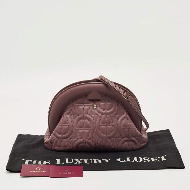 Pre Owned Aigner Purple Leather Medium Logo Pochette