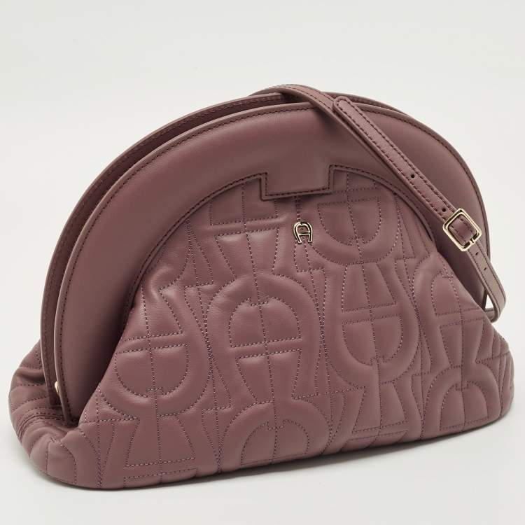 Pre Owned Aigner Purple Leather Medium Logo Pochette