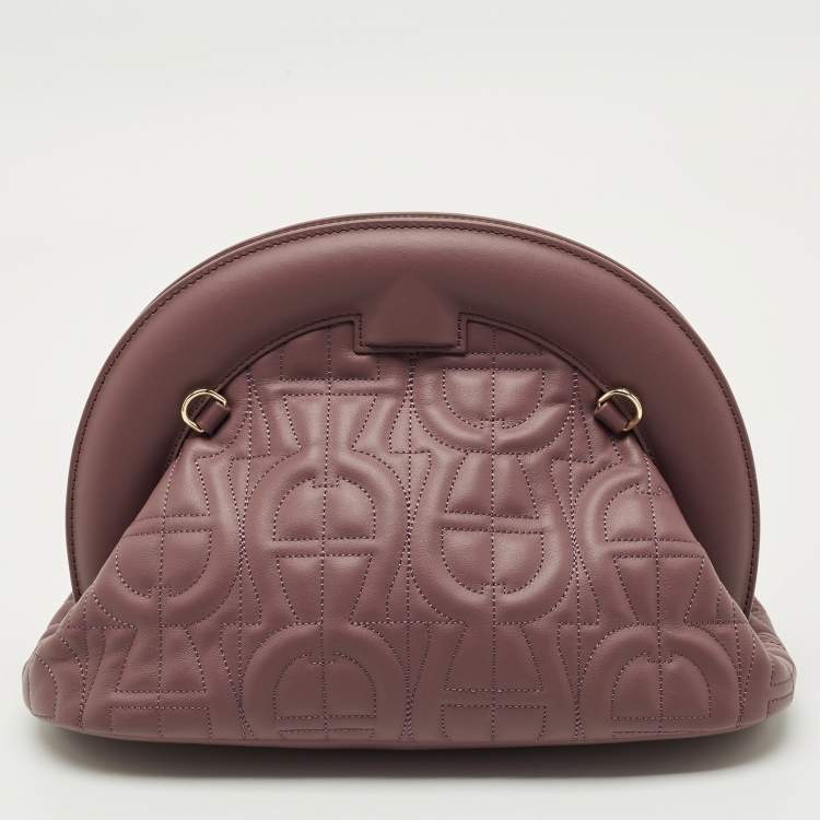 Pre Owned Aigner Purple Leather Medium Logo Pochette
