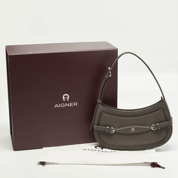 Pre Owned Aigner Cavallo Mini Dark Grey Leather Shoulder Bag