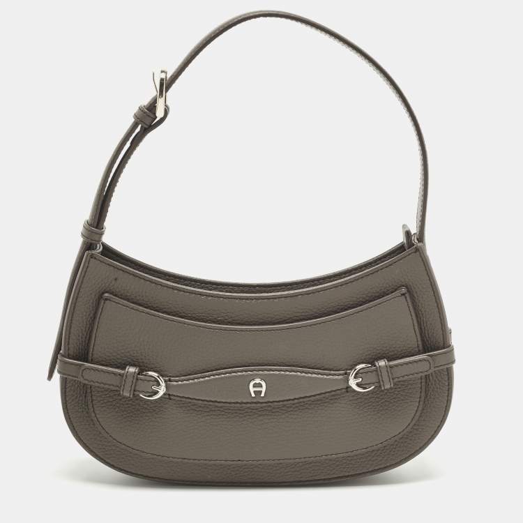 Pre Owned Aigner Cavallo Mini Dark Grey Leather Shoulder Bag