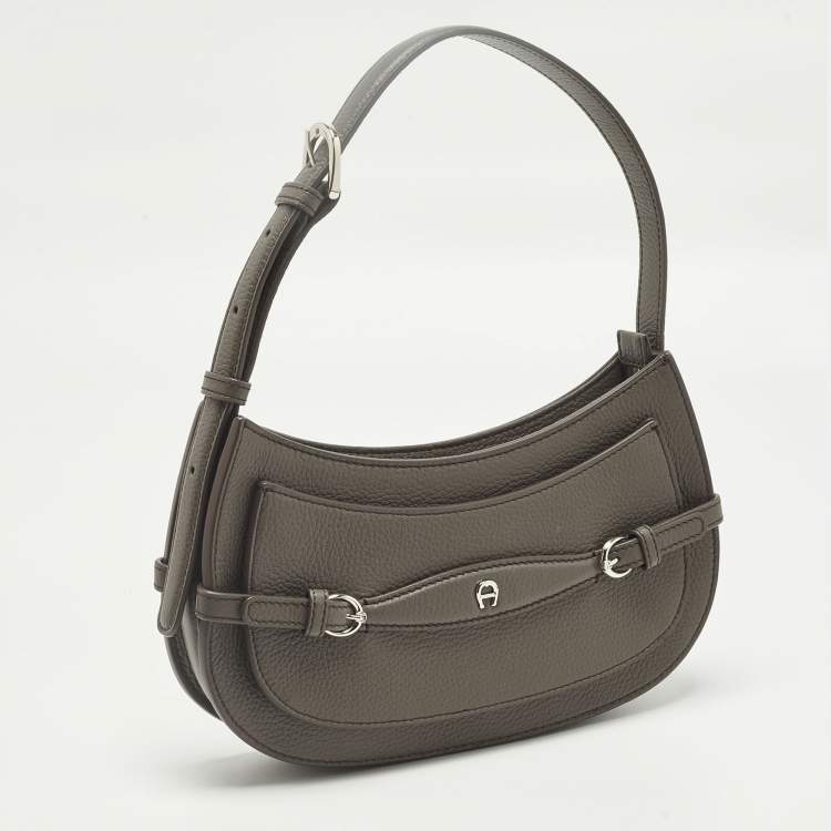 Pre Owned Aigner Cavallo Mini Dark Grey Leather Shoulder Bag
